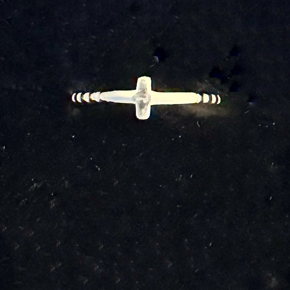 Stainless steel beaded cross ring, size 8.